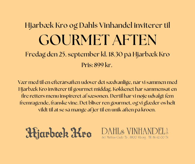 Gourmet Aften på Hjarbæk Kro - Fredag den 25. september 2026