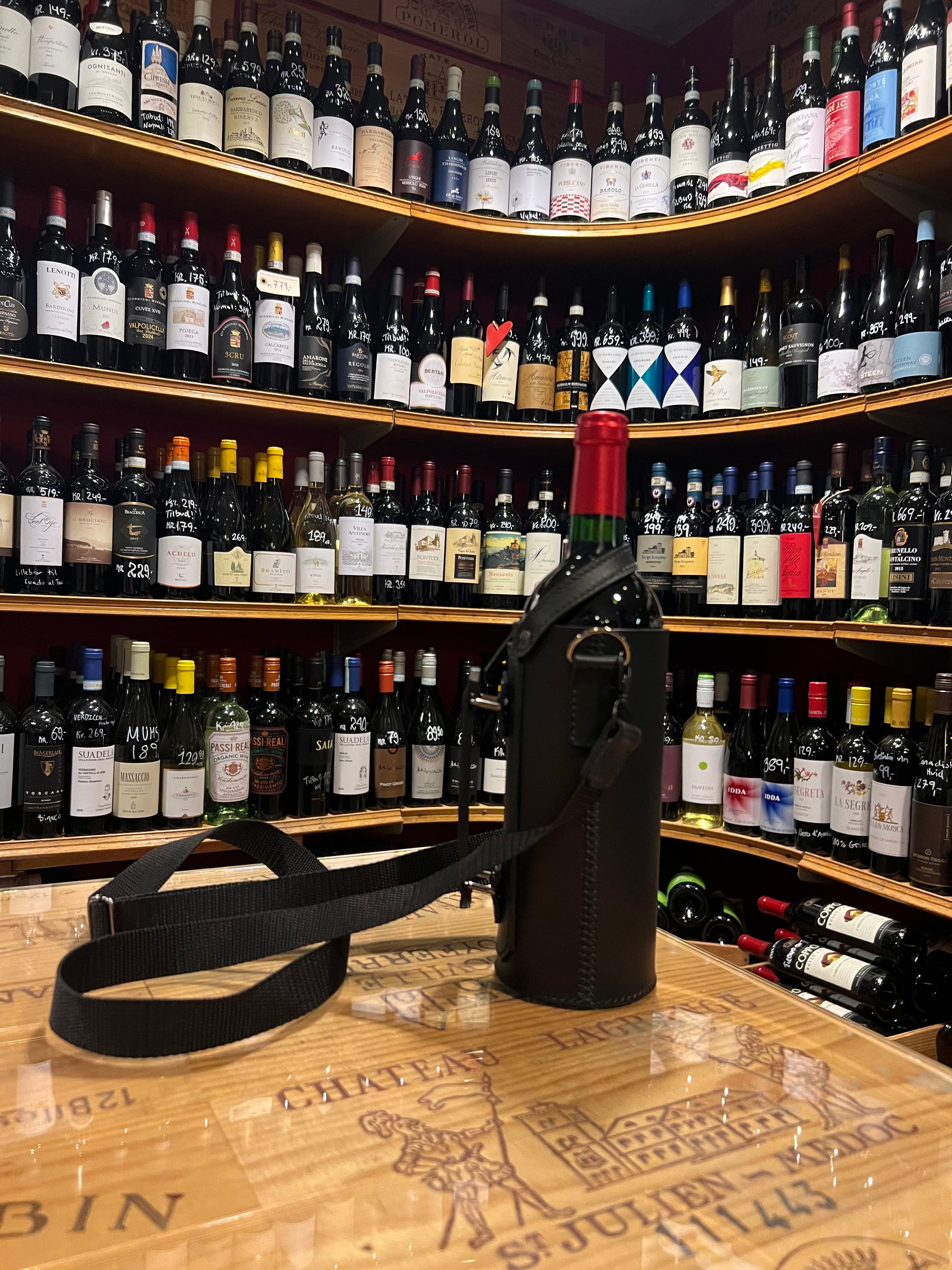 Wine bag sort læder