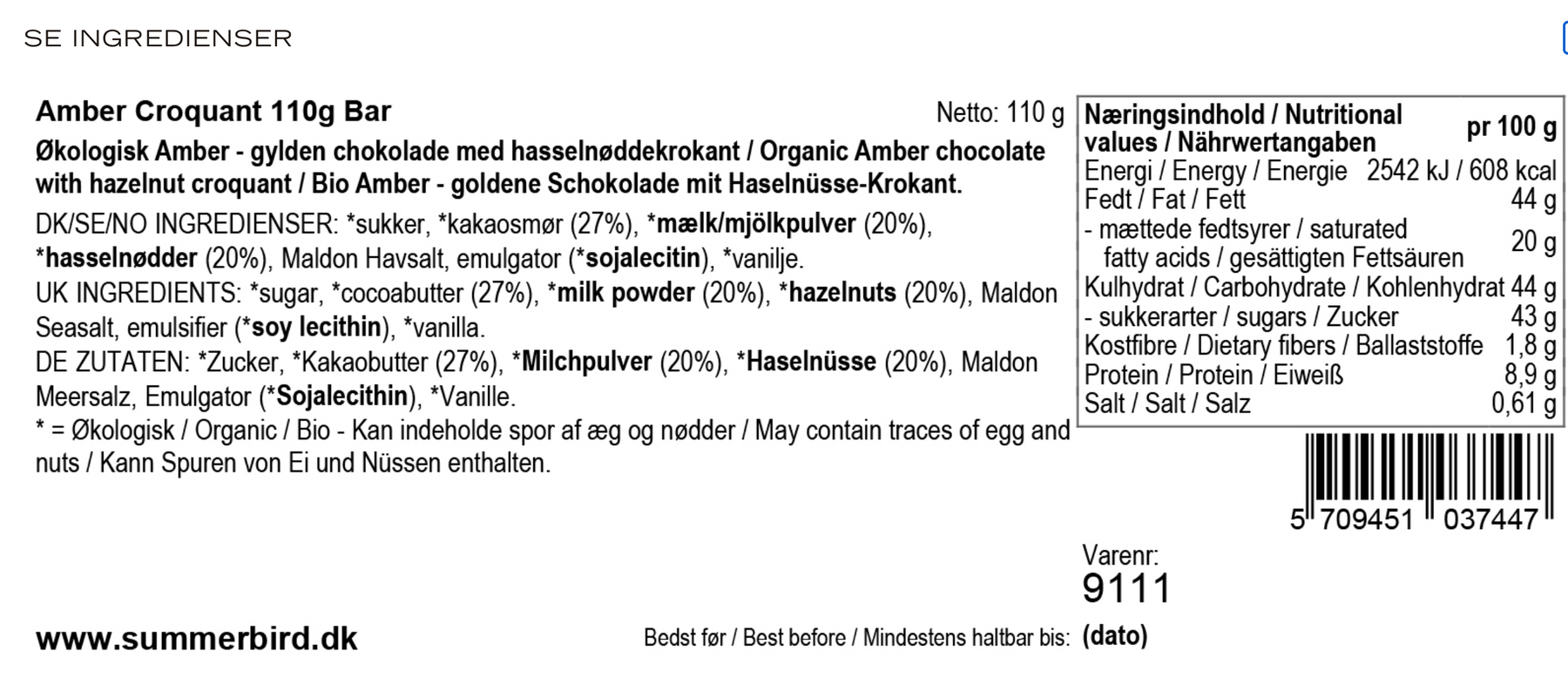 Summerbird Amber Croquant Bar