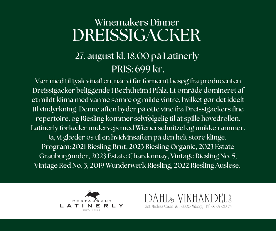 Winemakers Dinner DREISSIGACKER den 27. august 2025