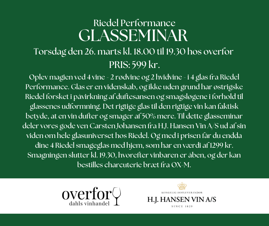 Glasseminar med Riedel Performance - Torsdag den 26. marts kl. 18.00
